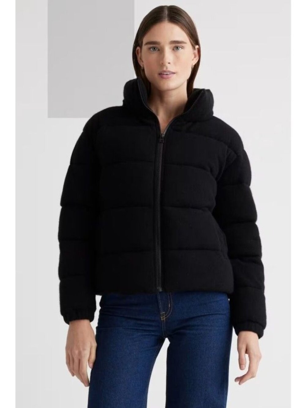 NWT Quince Mongolian Cashmere Puffer Jacket Silk Lined Black Women's Size Small